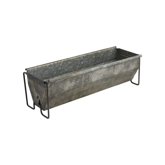 Decorative Metal Trough Container, Distressed Zinc Finish