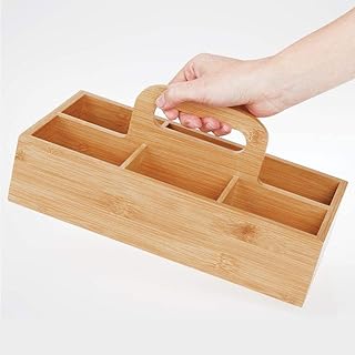 Natural Bamboo Organizer with Handle and Six Compartments