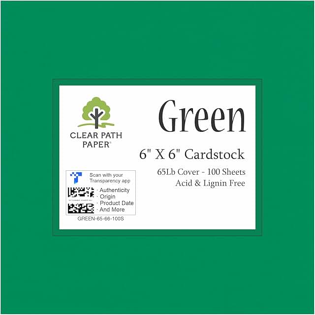 Green Cardstock Paper, 6x6 inches, 65Lb, 100 Sheets
