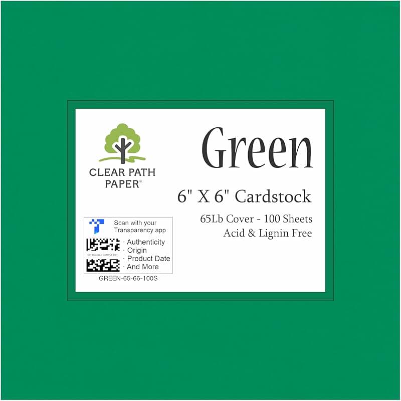 Green Cardstock Paper, 6x6 inches, 65Lb, 100 Sheets