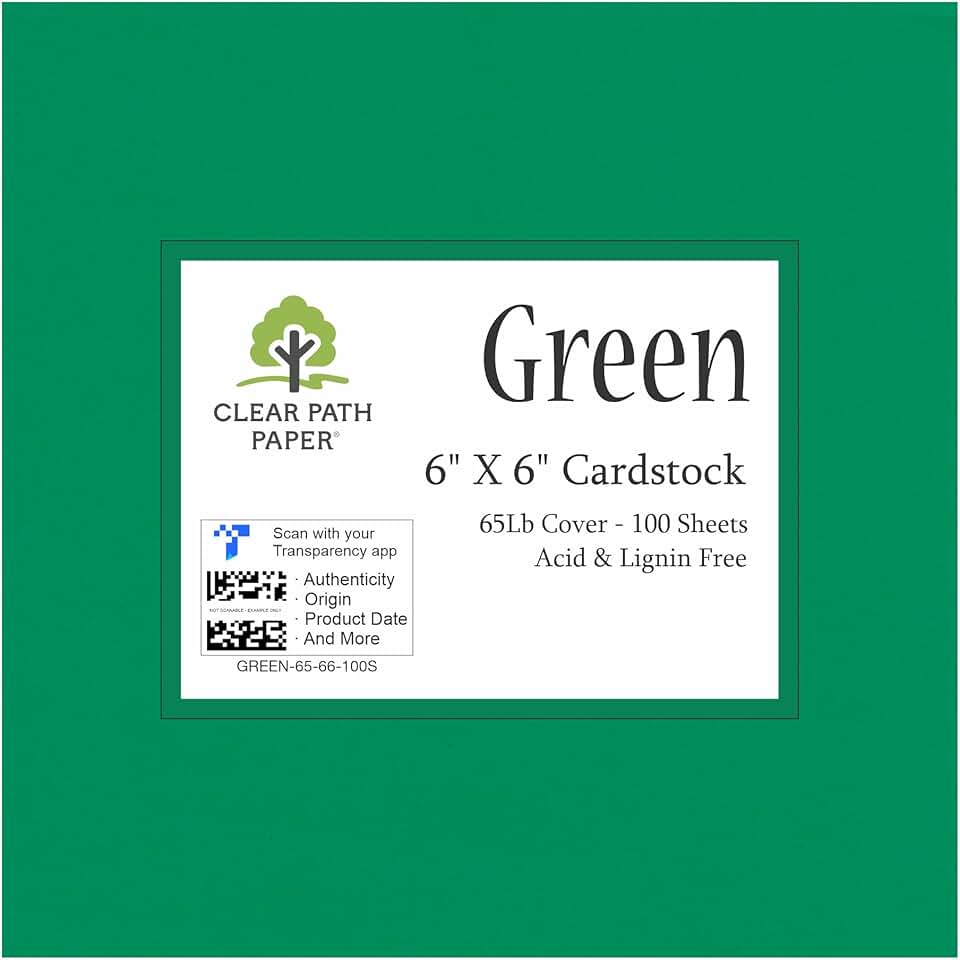 Green Cardstock Paper, 6x6 inches, 65Lb, 100 Sheets