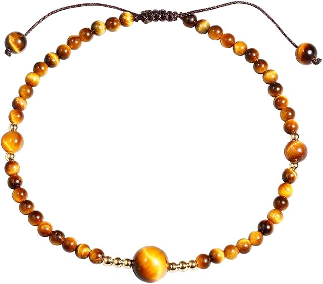 Beaded Anklet with Tiger Eye, Amethyst, Moonstone