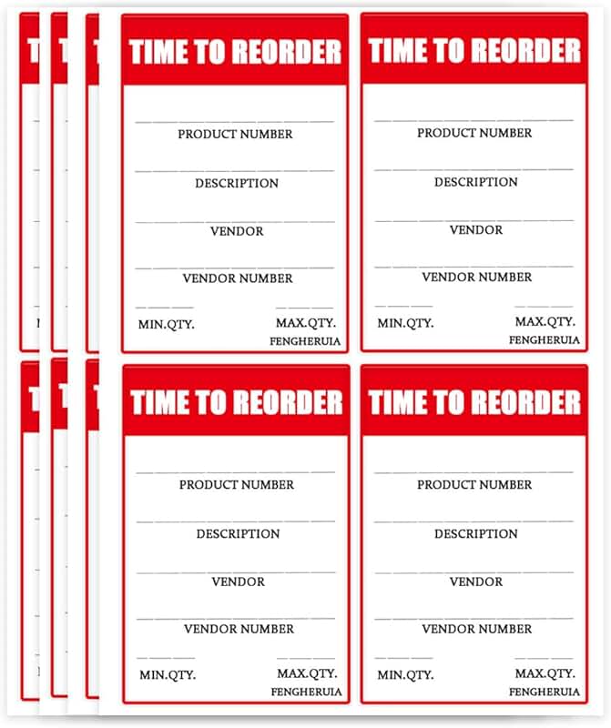 Time to Reorder Stickers 2x3 Inch, 200 Pack