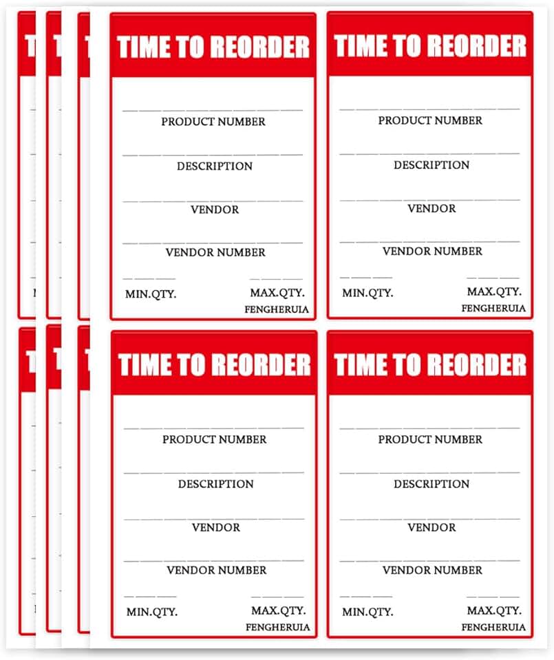 Time to Reorder Stickers 2x3 Inch, 200 Pack
