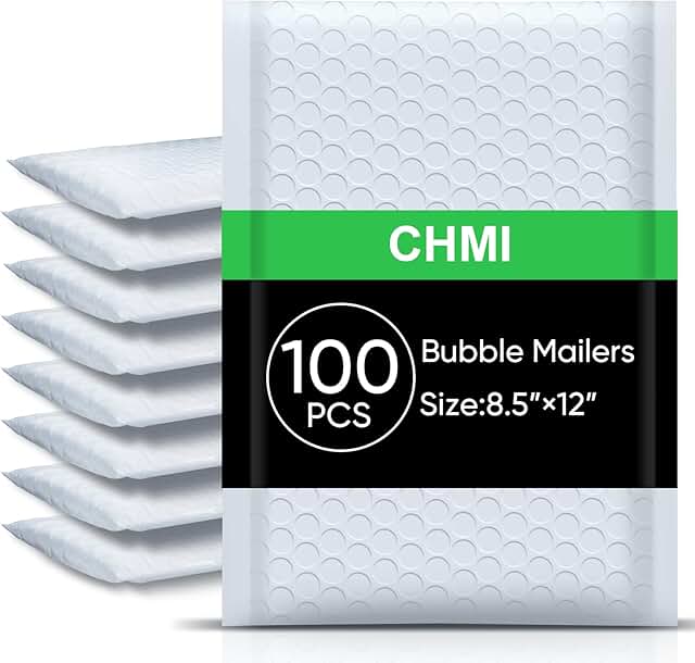 White Bubble Mailers, 8.5 x 12 Inch, 100 Pack