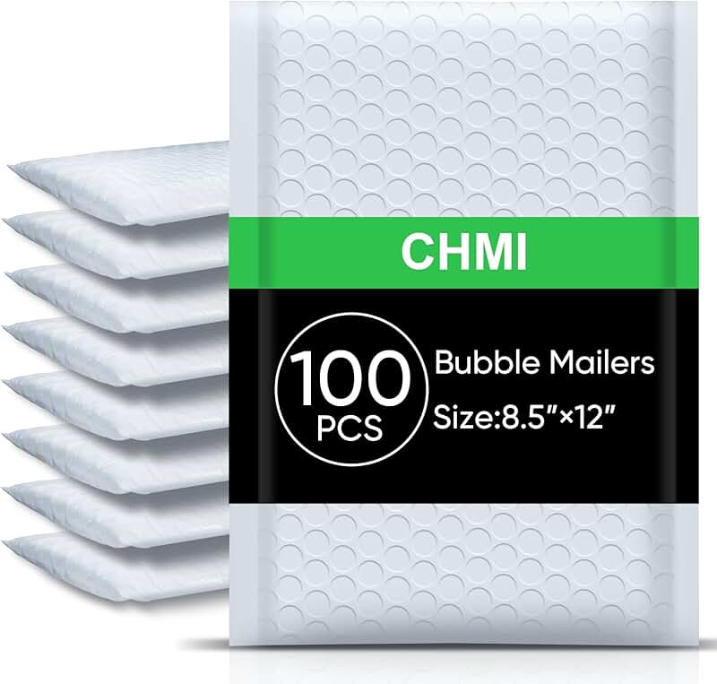 White Bubble Mailers, 8.5 x 12 Inch, 100 Pack