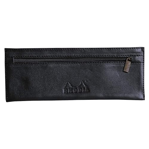 Flat Black Leather Pencil Case for Pens and Supplies