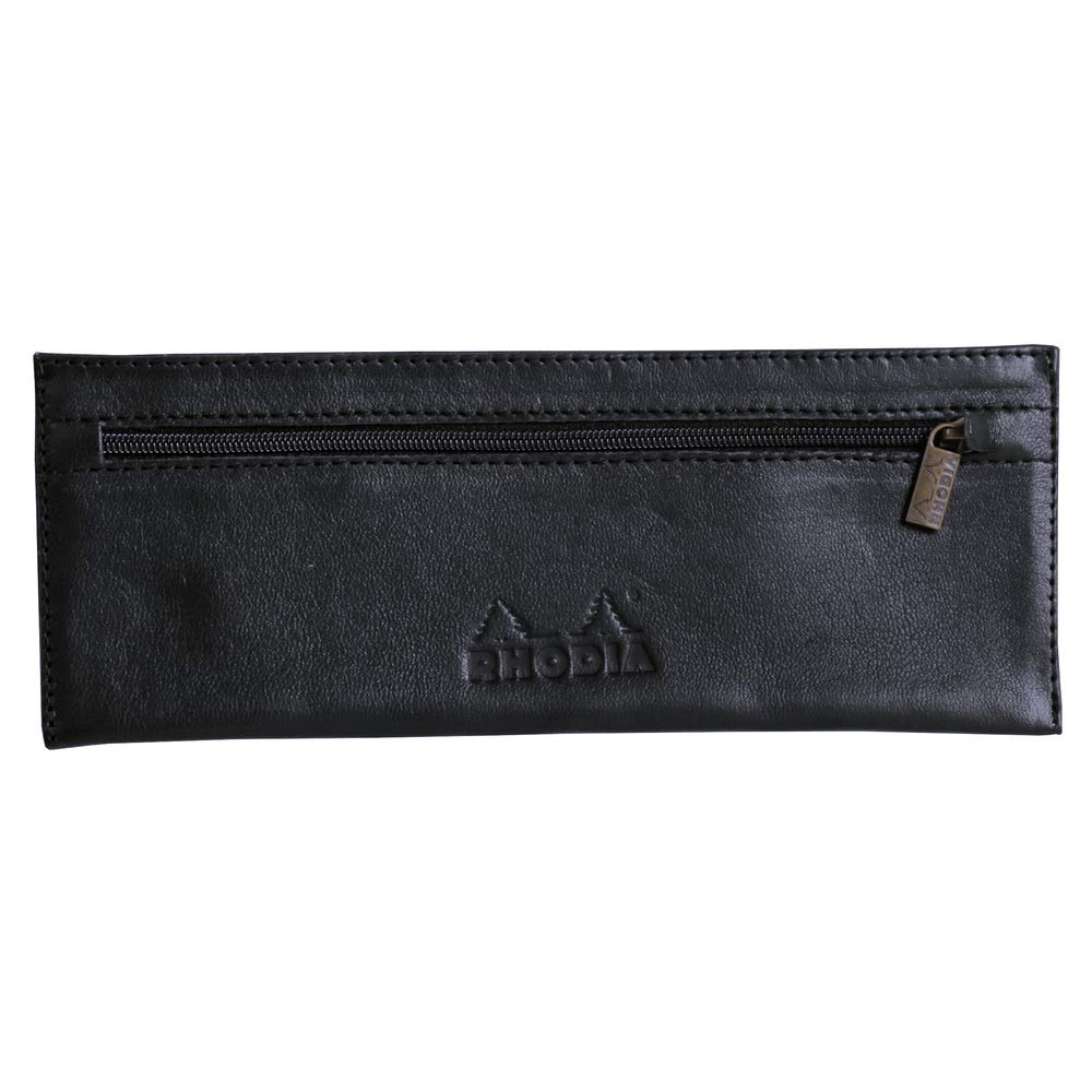 Flat Black Leather Pencil Case for Pens and Supplies