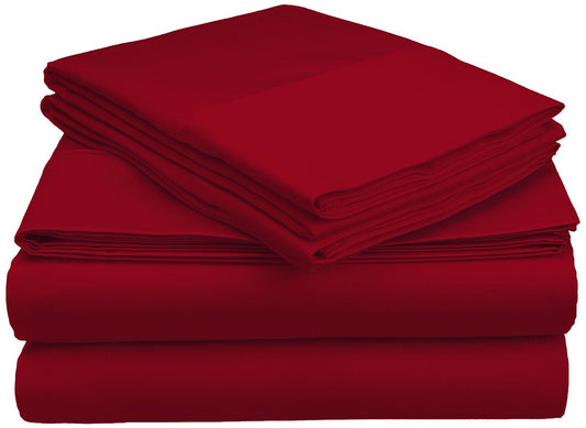 700 Thread Count Sheets, Modern Solid Deep Pocket 4 Piece Bed Sheet Set, Includes: One Flat, One Fitted, and Two Pillowcases, Queen, Burgundy