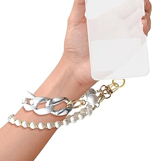 Marble Beaded Leather Phone Wrist Strap