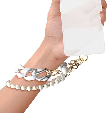 Marble Beaded Leather Phone Wrist Strap