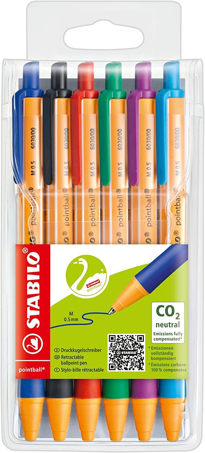 Pack of 6 Retractable Medium Point Ballpoint Pens