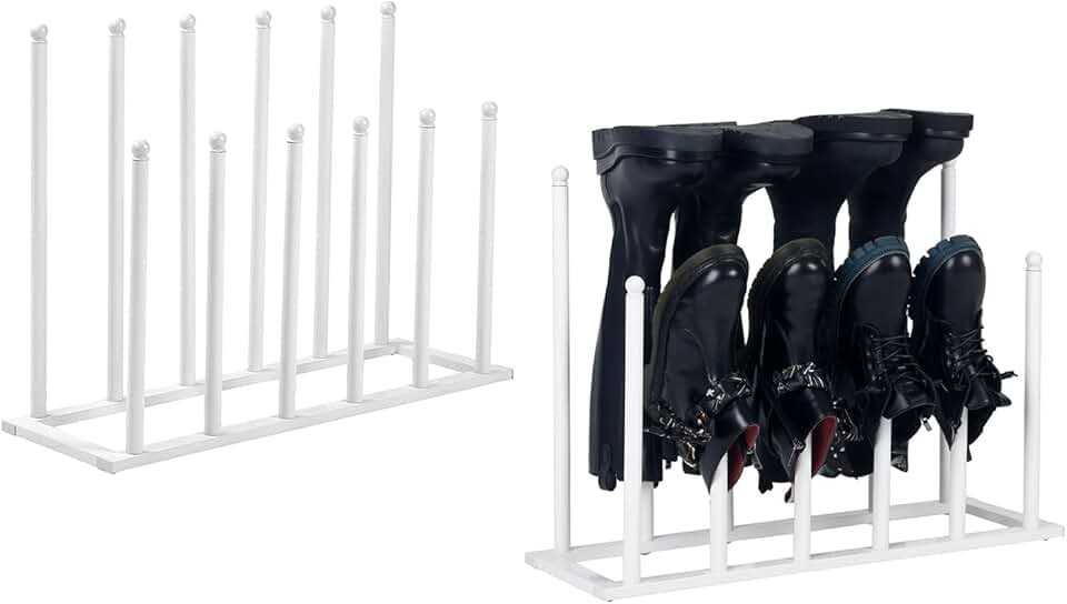 Set of 2 White Metal Shoe Racks Holds 12 Pairs