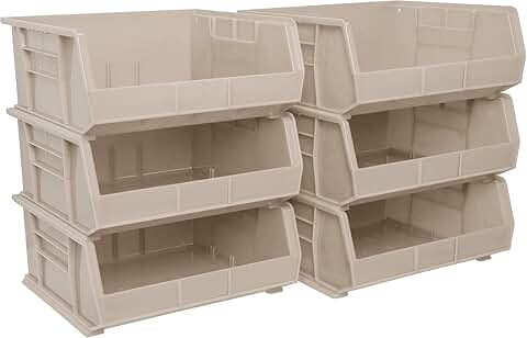 Stackable plastic storage bins, 11x11x5 inches, 6-pack