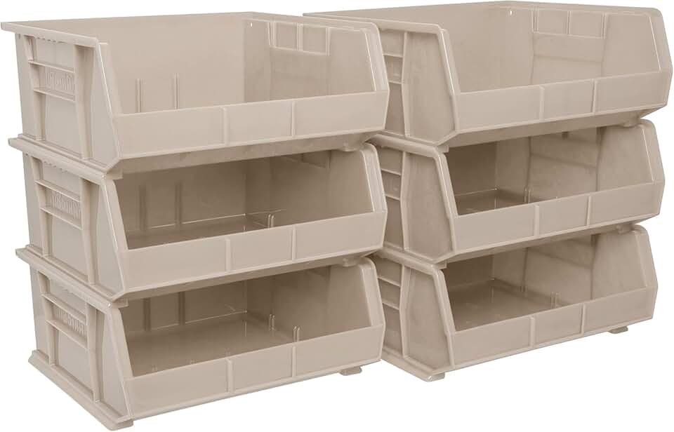 Stackable plastic storage bins, 11x11x5 inches, 6-pack