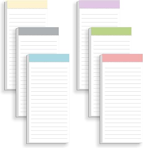 Set of 6 Magnetic Fridge Notepads with Lined Pages
