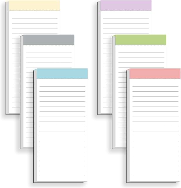 Set of 6 Magnetic Fridge Notepads with Lined Pages