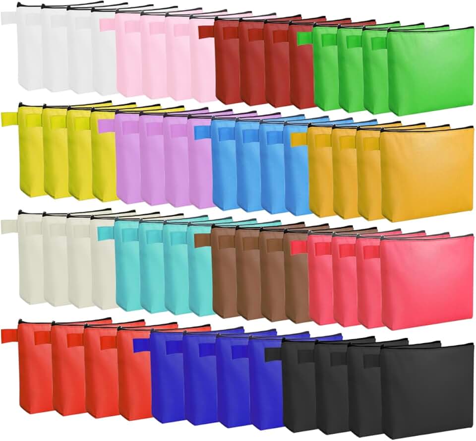 Set of 60 Multi-Purpose Canvas Makeup Bags, 15 Colors