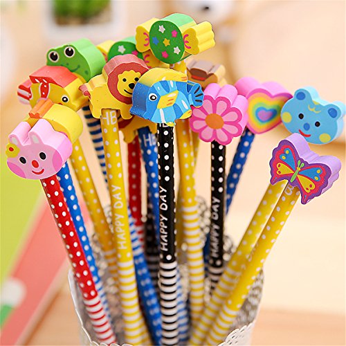 40 Colorful Cartoon Eraser Pencils for Kids and School