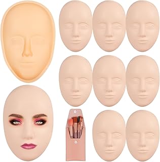 Set of 8 silicone mannequin faces with 8 brushes for makeup practice