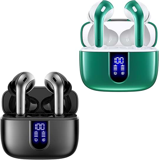 Black and Green True Wireless Earbuds with Charging Case