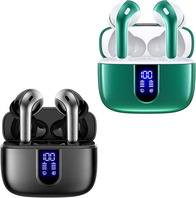 Black and Green True Wireless Earbuds with Charging Case