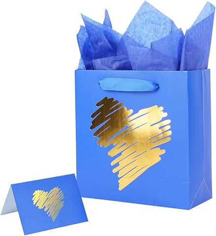 Blue Heart Small Gift Bag with Tissue Paper