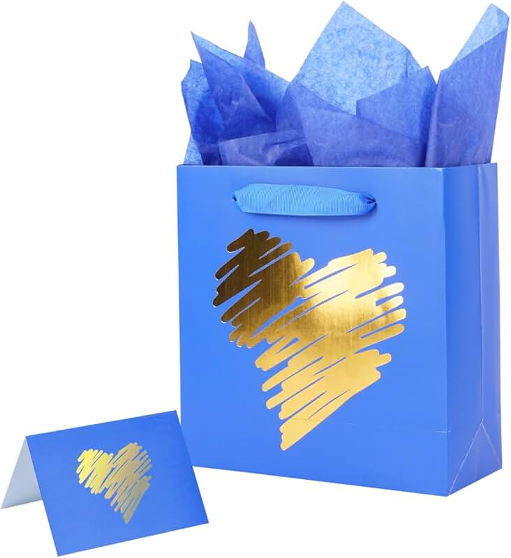Blue Heart Small Gift Bag with Tissue Paper