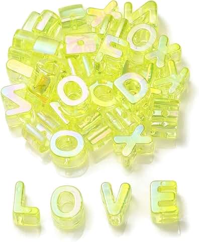 90Pcs Green and Yellow Acrylic Alphabet Beads for Jewelry Making