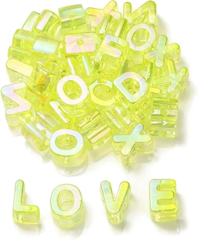 90Pcs Green and Yellow Acrylic Alphabet Beads for Jewelry Making