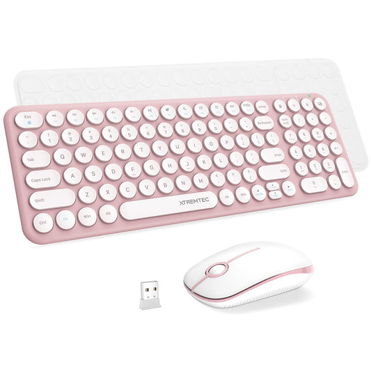 Wireless keyboard and mouse combo in pink with round keys