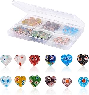 120Pcs Millefiori Heart and Flower Glass Beads
