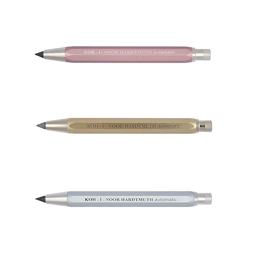Set of 3 metal mechanical pencils with sharpeners