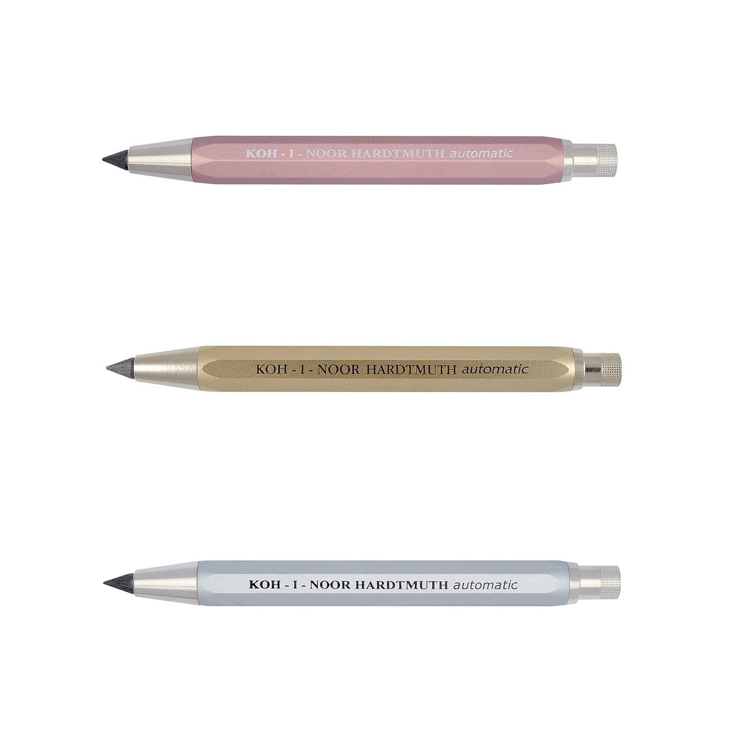 Set of 3 metal mechanical pencils with sharpeners