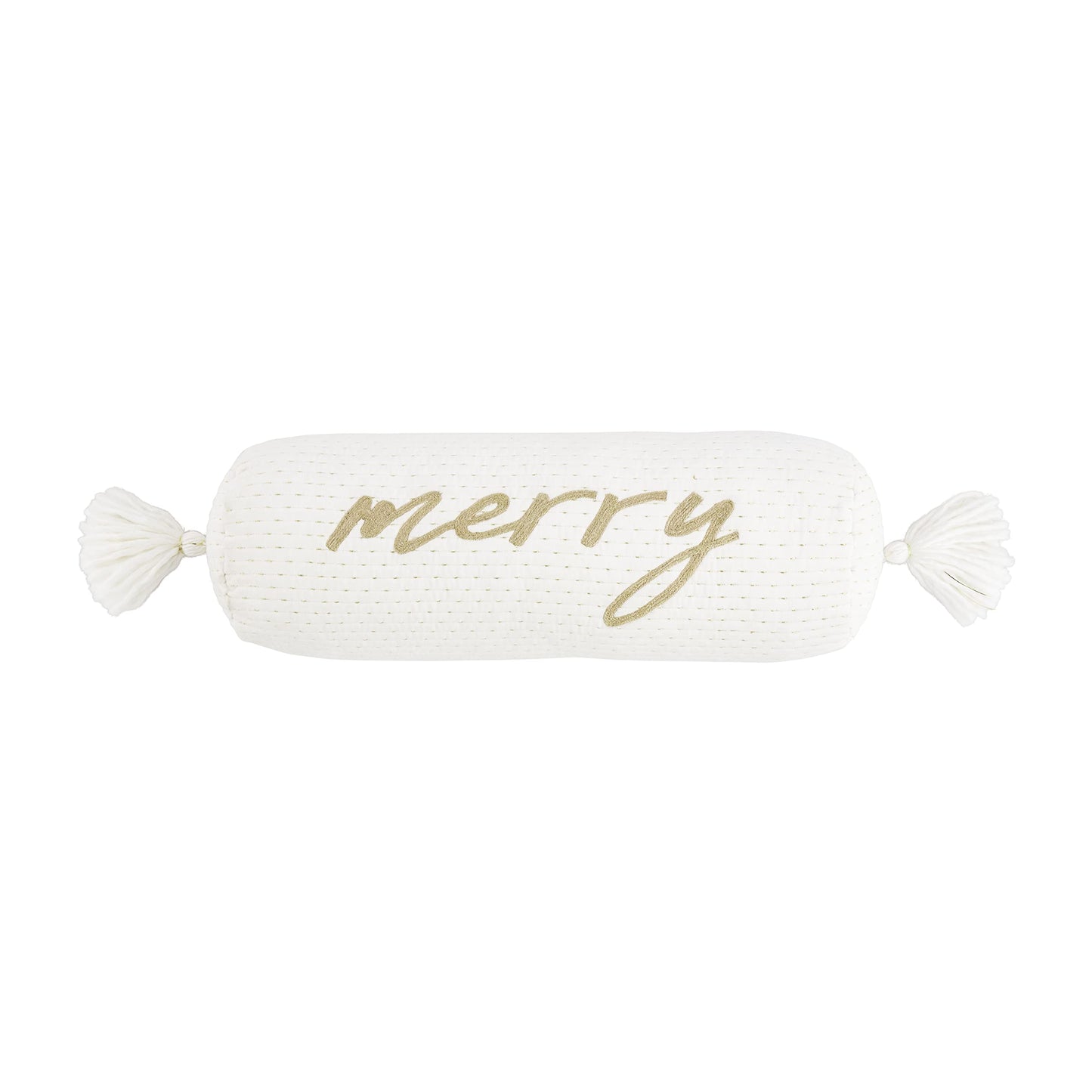Velvet Bolster with Tels, 8" x 24", White 75 Count