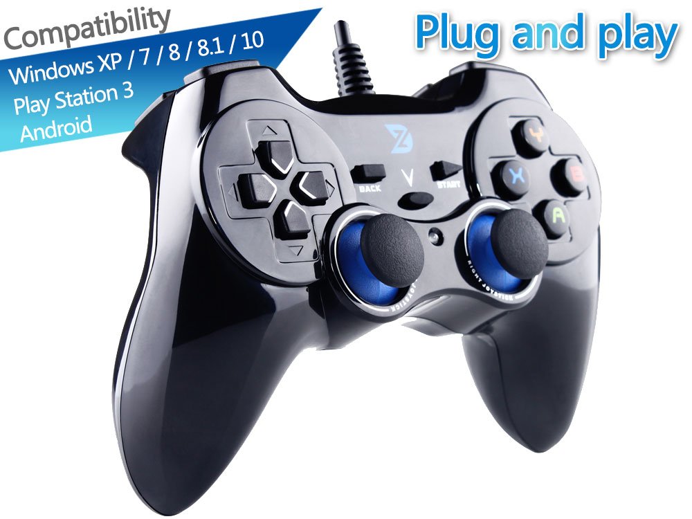 '-V+ USB Wired Gaming Controller Gamepad For PC/Laptop Computer(Windows XP/7/8/10/11) & PS3 & Android & Steam - [Black]
