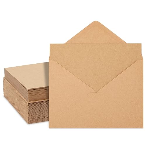 50 Pack Brown Kraft A7 Blank Paper Note Cards and Envelopes