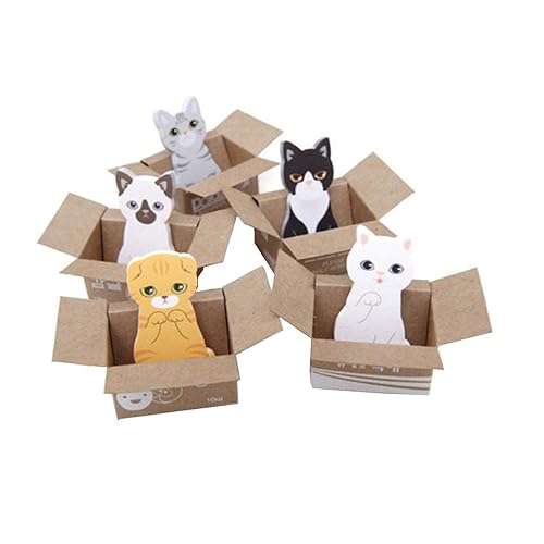 20 Pack Cat-Shaped Sticky Notes with 5 Designs