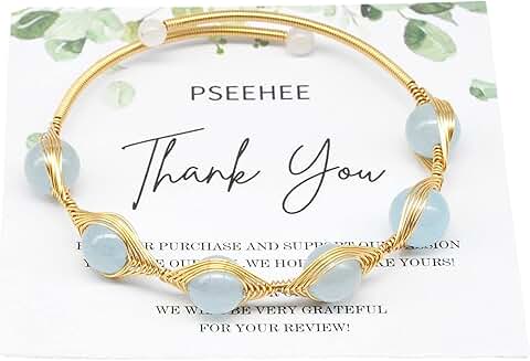 Handmade Aquamarine Gold Wire Wrapped Adjustable Bracelet