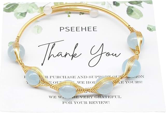 Handmade Aquamarine Gold Wire Wrapped Adjustable Bracelet