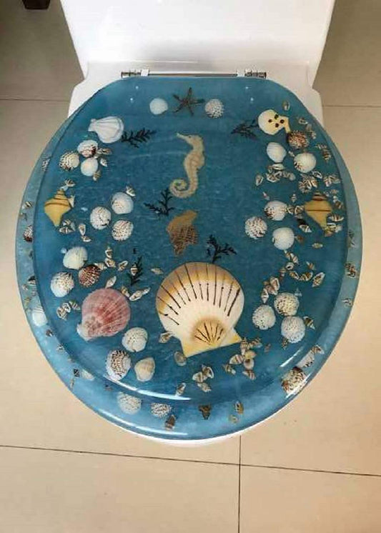 19" Blue Seahorse Polyresin Tet Seat, Elongated