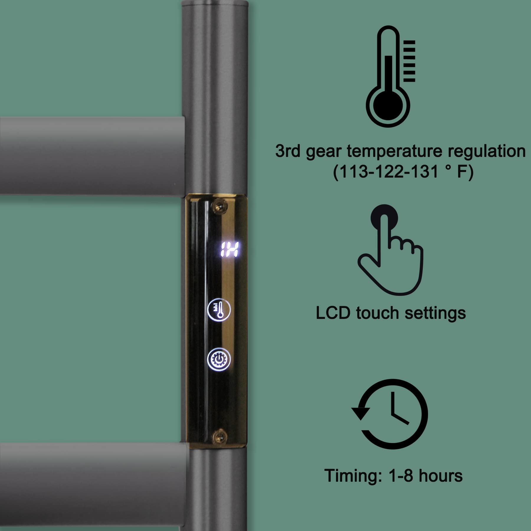 Towel Warmer 4 Bars Electric Heated Towel Rack Wall Mount Hardwired with Timer/Temperature Control/Built-in Carbon Fibre Heating Wires
