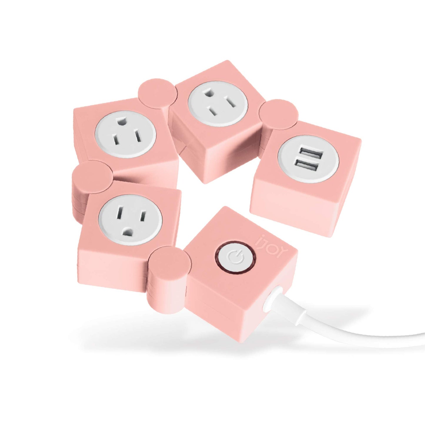 Rotating Surge Protector- 3 AC Outlets and 2 USB Charging Ports with 5 Ft Extension Cord- Power Strip Outlet Extender for Home Office, Dorm, Room and More (Pink)