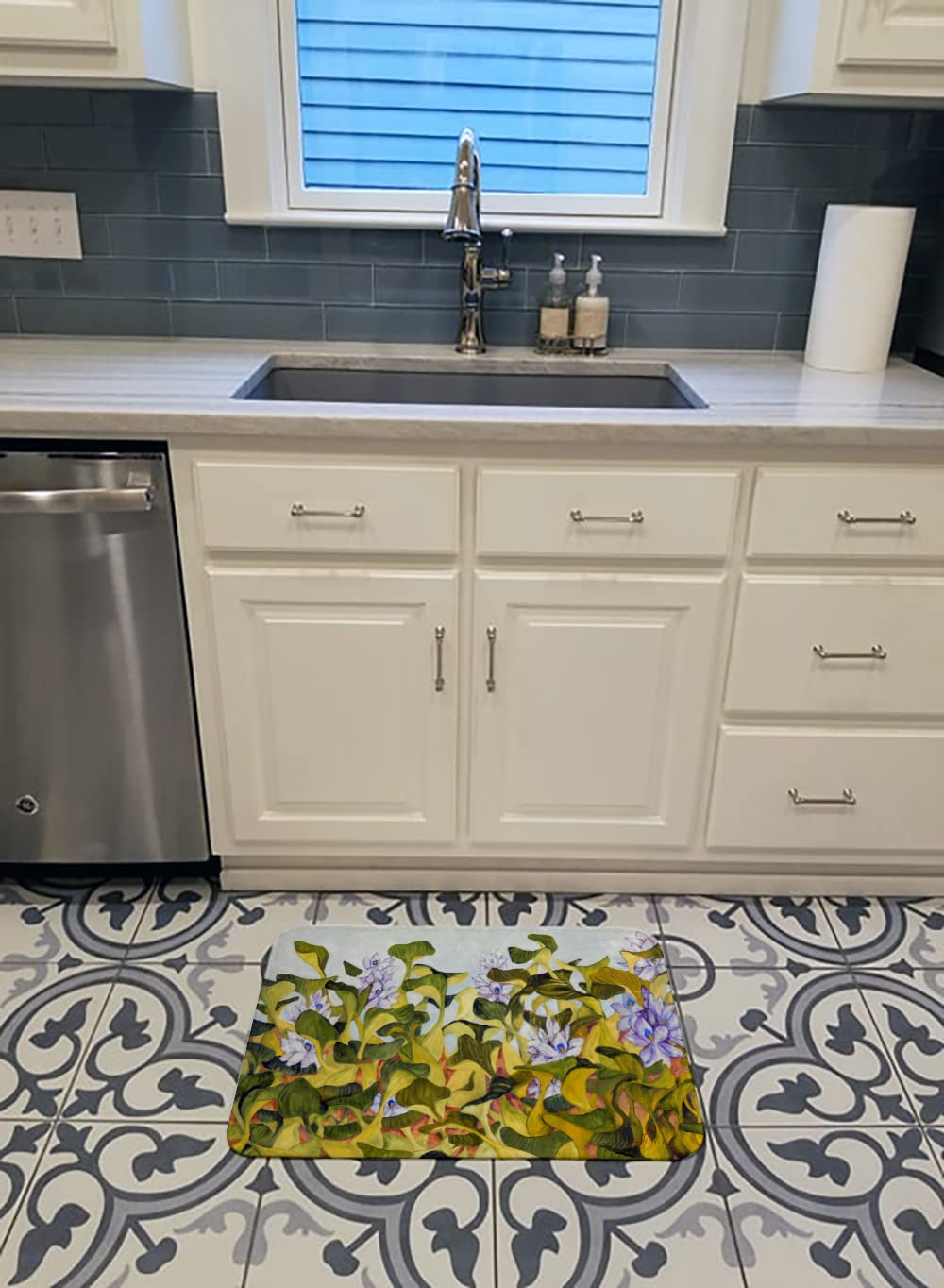 FHC1004RUG Water Hyacinth by Ferris Hotard Bath Mat Machine Washable Anti-Fatigue Memory Foam Kitchen Rug, 19 X 27, Multicolor