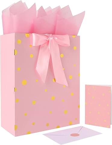 Large Pink Gift Bag with Handles and Accessories