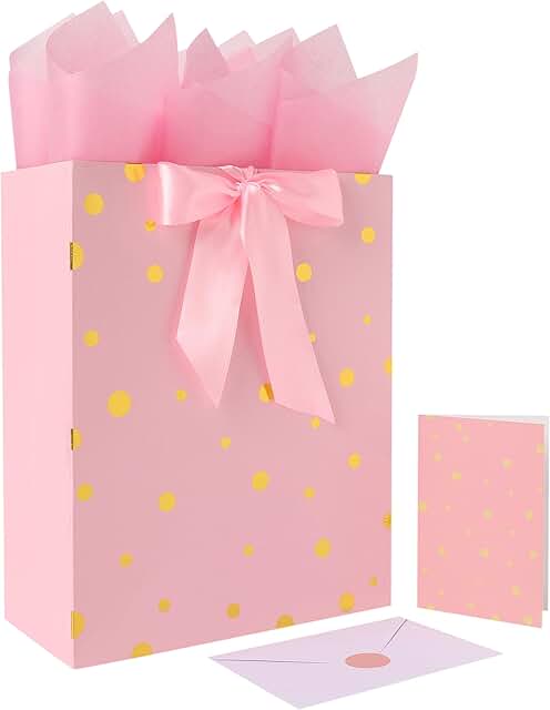 Large Pink Gift Bag with Handles and Accessories