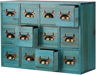 Blue Wooden Drawer Cabinet for Desktop Storage