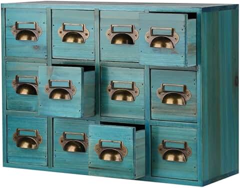 Blue Wooden Drawer Cabinet for Desktop Storage