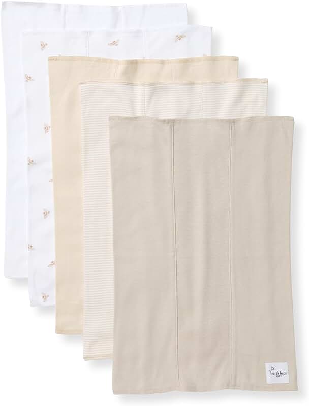 Organic Baby Burp Cloths, 5-Pack, Soft and Absorbent