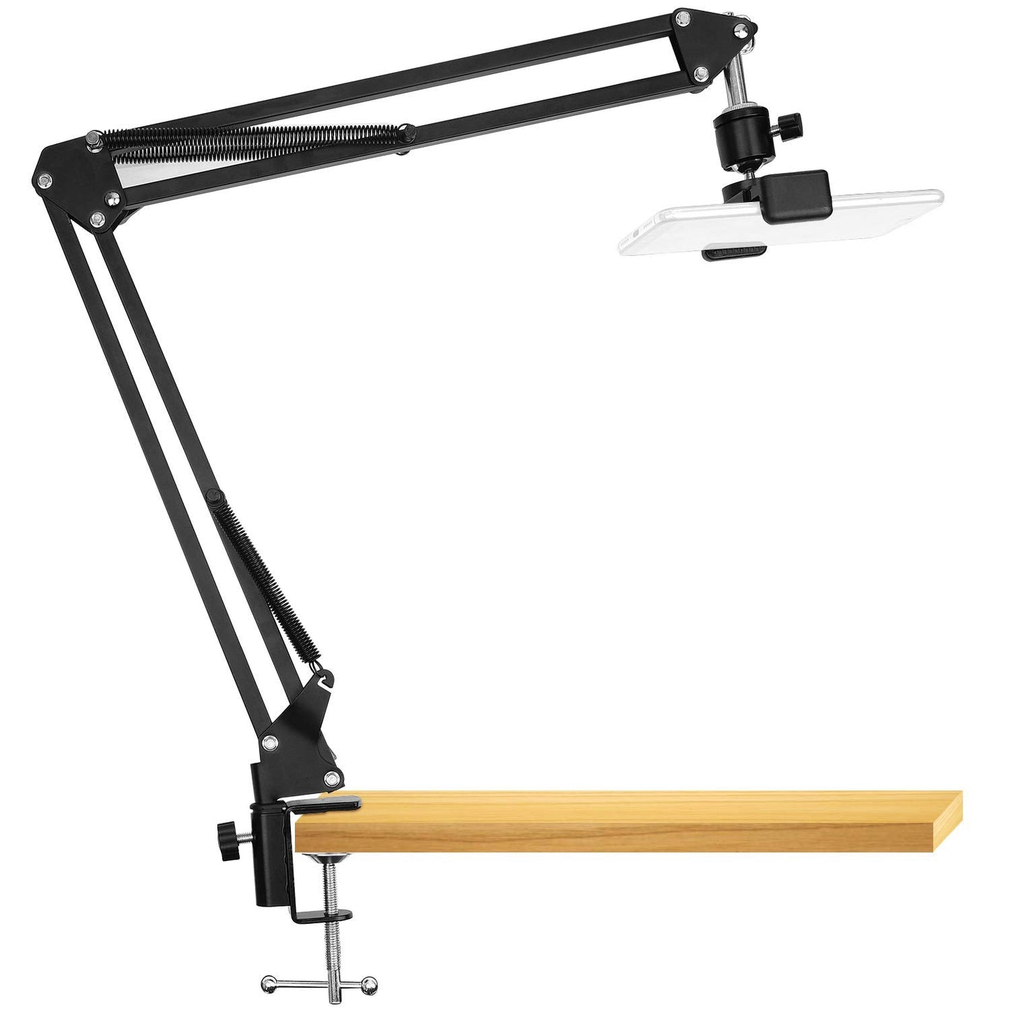 Overhead Video Stand Phone Holder Articulating Arm Phone Mount Table Top Scissor Boom Arm Articulating Phone Stand Tablet Phone Holder for Streaming Phone Baking Crafting